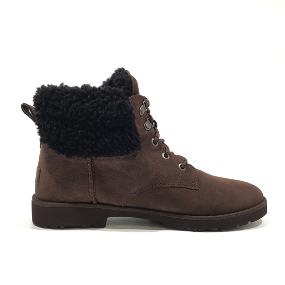 UGG ROMELY HERITAGE LACE UP BOOTS -BROWN -SUEDE / WOOL CUFF -WOMEN’S US 10 -NEW - Picture 3 of 7